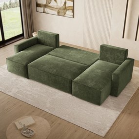 Masseno Narożnik ASPRA z funkcją spania i pojemnikiem na pościel Narozniki U, Rozkładana sofa - Zielony, LUMO 20