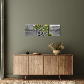 Obraz drzewa na środku jeziora (z zegarem) (90x30 cm)