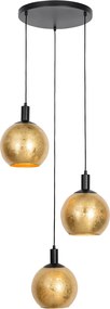 Designerska lampa wisząca czarna ze złotym szkłem 3-światłowa - Bert