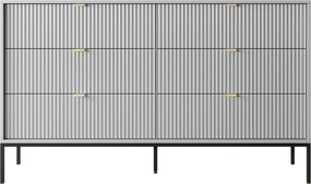 Komoda: 6 szuflad, szara, czarne nogi, 154 x 39 x 83 cm, złote uchwyty