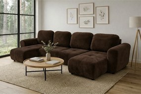 Stylowy narożnik rozkładany BINGO U L 315x146 cm w tkaninie KRONOS 6 brązowej