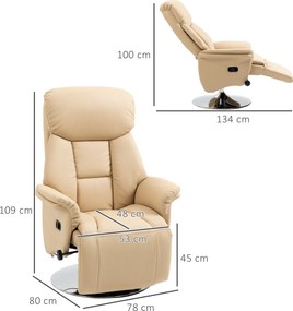HOMCOM Fotel relaksacyjny z funkcją leżanki, obrotowy 360°, ekoskóra, beżowy, 78 x 80 x 109 cm, do 150 kg