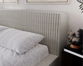 Emporius Buffy łóżko tapicerowane 180x200 - nowoczesne łóżko z pojemnikiem i stelażem, sztruks, jasny szary (Vito 07)