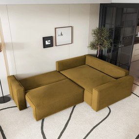 Masseno Narożnik ERONIS z funkcją spania i pojemnikiem na pościel Narozniki L, Rozkładana sofa - Żółty, MONOLITH 48