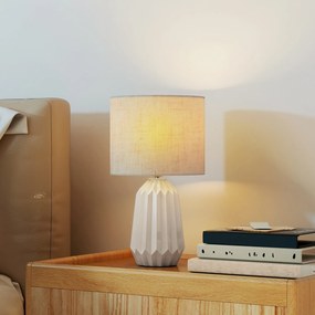 HOMCOM Lampa stołowa, oświetlenie stołowe, lampa nocna z lnianym abażurem, przełącznik kołyskowy, lampa biurkowa, 22 x 22 x 39 cm, beżowy | Aosom PL