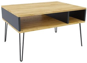 Industrialny stolik kawowy z metalowym stelażem dąb craft + czarny W6-T10