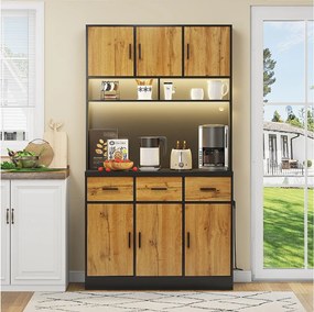 Wysoka komoda z oświetleniem LED, 6 drewnianymi drzwiami i 3 szufladami do przechowywania - czarna