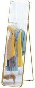 HOMCOM Lustro całego ciała, wolnostojące, regulowane, ramka metalowa, MDF, 160 x 40 cm, Złote