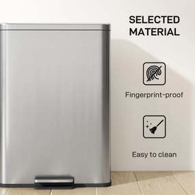 HOMCOM Kosz na śmieci 20 L z pedałem i pokrywą soft-close, wyjmowany wkład, srebrny, 34,2 x 30,6 x 44,2 cm
