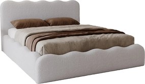 Emporius Wave łóżko 160x200 cm - łóżko z pojemnikiem, łóżko tapicerowane 160x200 do sypialni - tkanina boucle, jasny szary (Anthology 15)