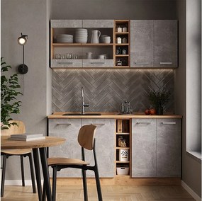 Pojedyncza kuchnia beton/złoty dąb 160x60x81.6 r-line