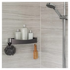 Czarna samoprzylepna półka Compactor Clever Flip Shower Shelf