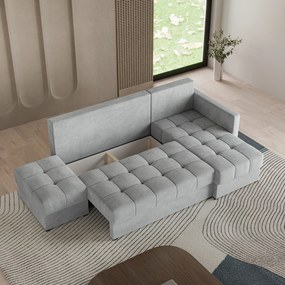 Masseno Narożnik LUMARI z funkcją spania i pojemnikiem na pościel Narozniki L, Rozkładana sofa - Jasnoszary, PAROS 05