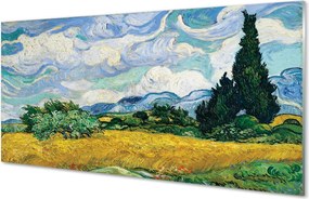 Szklany Panel Pole Pszenicy z Cyprysami - Van Gogh