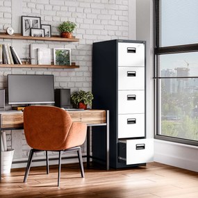 Metalowa szafa kartotekowa SARA V5, 460 x 1630 x 620 mm, antracytowo-biała