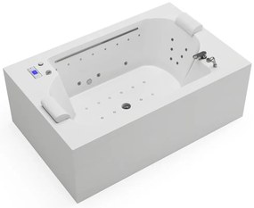 Wanna z hydromasażem biała z oświetleniem LED - 2-osobowa - 450 l - 185 x 120 x 65 cm - DEFORIA