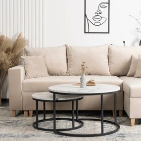 Zestaw Stolików Kawowych DAFNE MAX 60 cm/80 cm Biały Marmur Nowoczesny Glamour