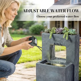 Outsunny Fontanna ogrodowa, 2-poziomowa z oświetleniem LED, donicą, designem kamienia, regulowana, 45 x 31,5 x 58,5 cm | Aosom PL