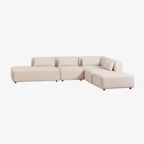Sofa Modułowy Narożny 4-częściowy Z Lewym Szezlongiem I Pufem Fogler Tkanina Baranek Boucle Kremowy Beż - Sklum
