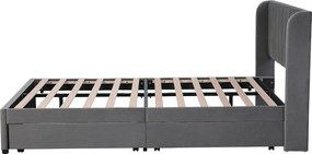 Łóżko 160x200 cm - szary aksamit - tapicerowane łóżko z 2 szufladami i ramą z listew - bez materaca