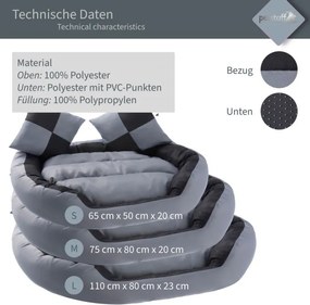 Petstuff Legowisko dla psa, szare / czarne, 110 x 80 x 23 cm