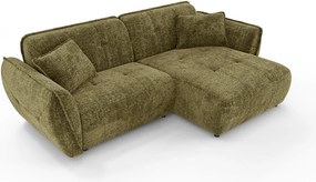 Zielony narożnik z tkaniny szenilowej (prawostronny/z szezlongiem) Nelia – Ropez