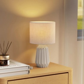 HOMCOM Lampa stołowa, oświetlenie stołowe, lampa nocna z lnianym abażurem, przełącznik kołyskowy, lampa biurkowa, 22 x 22 x 39 cm, beżowy | Aosom PL