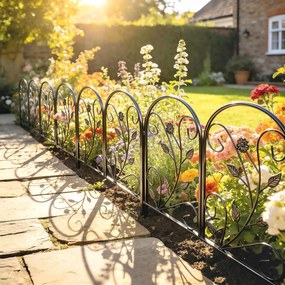Outsunny Płot ogrodowy z metalu 80 x 60 cm Dekoracyjny płot kratowy zestaw z nogami do ogrodu, kwietników, bariera ochronna Czarny | Aosom PL