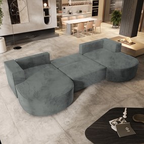 Masseno Narożnik VEZZO z funkcją spania i pojemnikiem na pościel Narozniki U, Rozkładana sofa - Szary, MONOLITH 85