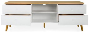 Biała szafka pod TV z nogami z drewna dębowego Tenzo Dot, szer. 162 cm