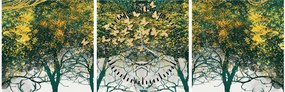 Obraz - Jelenie w zielonym lesie (z zegarem) (90x30 cm)