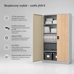 Szafa biurowa metalowa na akta szara / dąb sonoma: Eco Design JAN II, 1150 x 1850 x 400 mm