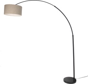 Nowoczesna lampa łukowa czarna z marmurową podstawą i beżowym abażurem bouclé 50cm - XXL