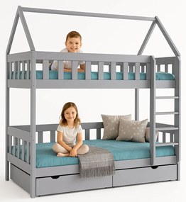 Szare skandynawskie łóżko piętrowe domek dla dzieci C4-E73