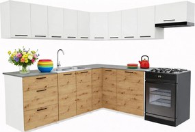 Narożny zestaw mebli kuchennych dąb artisan + biały G9-P50