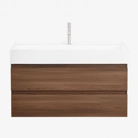 Zestaw Wiszących Mebli Łazienkowych Z Drewna I Forniru Jesionowego Zintegrowany Z Umywalką - Sklum