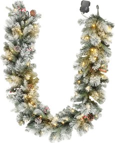 HOMCOM Girlanda świąteczna z 216 obsypanymi śniegiem gałązkami, 50 lampkami LED, Ø25x180 cm, zielona i biała | Aosom PL