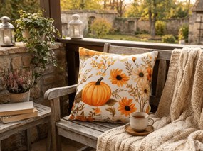 Poszewka na poduszkę z mikrofibry FLOWERS AND PUMPKINS 45x45 cm, pomarańczowy