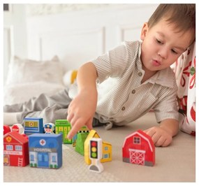 Tooky toy drewniany zestaw budynków i figurek miasto