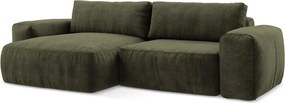 Zielony rozkładany narożnik z tkaniny szenilowej (lewostronny/z szezlongiem) Kuki – Makamii