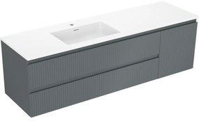 Mexen Rivel szafka łazienkowa 160 cm z umywalką Otis lewą, 2S, 1D, ryflowana, grafit/biała mat - 91A23-16047-3-BBFFF66-W18L01