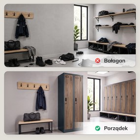 Szafka pracownicza dwukomorowa antracytowa, orzech, 600x1800x500 mm: KACPER II Eco Design