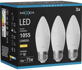 Mexen Nova 3x żarówka LED E27, C37, 10W, Ciepła - 3000K, 1055 lm - L102-E27-1030-01x03