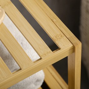 kleankin Szafka łazienkowa półka na ręcznik, bambus, 1 półka, 1 szafka, 33 cm x 36,5 cm x 67 cm, naturalne drewno
