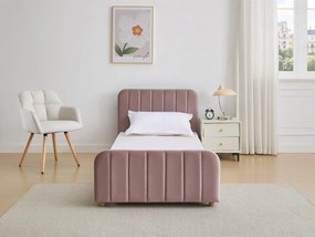 Łóżko 90 x 190 cm - Welur z pionowymi przeszyciami - Różowy - ROGADI