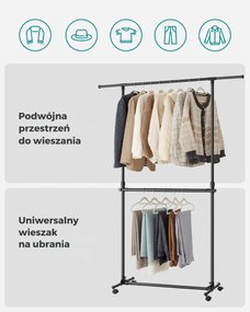 Stojak na ubrania dwupoziomowy JASON, 101-165x49x113-180cm, czarny SongmicsHome