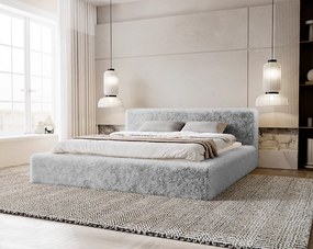 Emporius Alros łóżko tapicerowane 160x200 cm - tkanina futerkowa, łóżko dwuosobowe z pojemnikiem, jasny szary (Lapit 03)