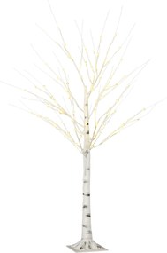 HOMCOM Sztuczna Brzoza z LEDami, Elastyczne Gałęzie, Plastik i Metal, 150 cm, Biały