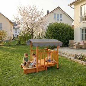 Piaskownica z werandą HAPPY, lita sosna 130 x 130 x 143 cm, brązowo szary Jurhan