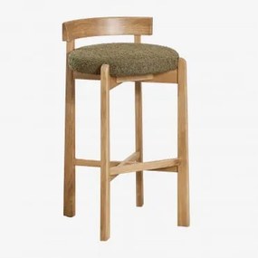Wysoki Stołek Z Drewna Dębowego I Tapicerki Manila Naturalna & ↑75 Cm & Bouclé Salvia Zieleń - Sklum